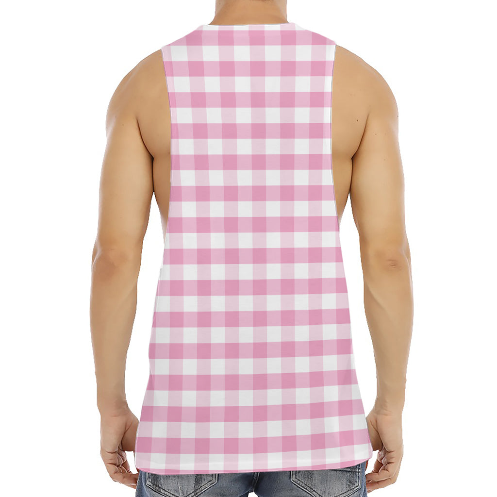 Pink And White Gingham Pattern Print Men's Muscle Tank Top