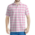 Pink And White Gingham Pattern Print Men's Polo Shirt