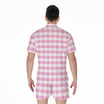 Pink And White Gingham Pattern Print Men's Rompers