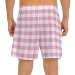 Pink And White Gingham Pattern Print Men's Split Running Shorts