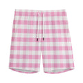 Pink And White Gingham Pattern Print Men's Athletic Shorts