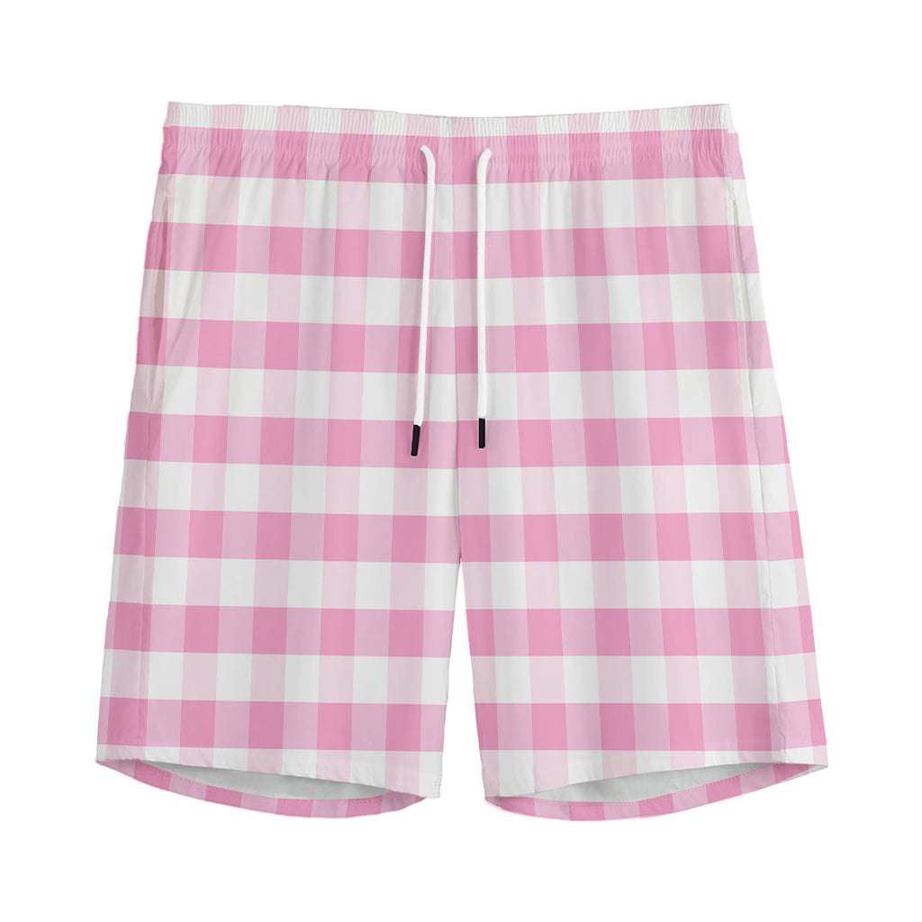 Pink And White Gingham Pattern Print Men's Sports Shorts