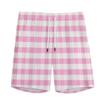 Pink And White Gingham Pattern Print Men's Sports Shorts
