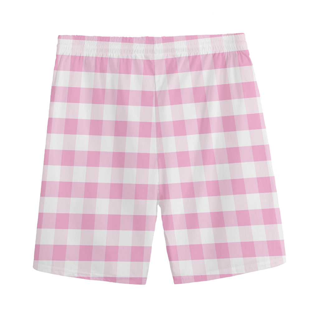 Pink And White Gingham Pattern Print Men's Sports Shorts