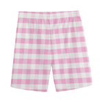 Pink And White Gingham Pattern Print Men's Sports Shorts