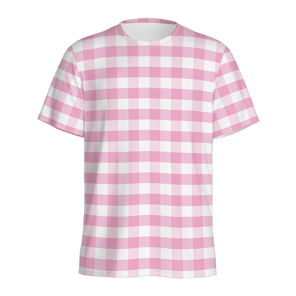 Pink And White Gingham Pattern Print Men's Sports T-Shirt