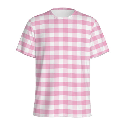 Pink And White Gingham Pattern Print Men's Sports T-Shirt