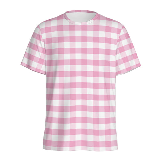 Pink And White Gingham Pattern Print Men's Sports T-Shirt