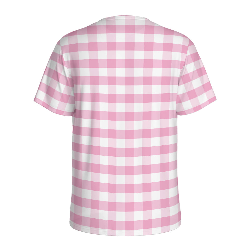 Pink And White Gingham Pattern Print Men's Sports T-Shirt