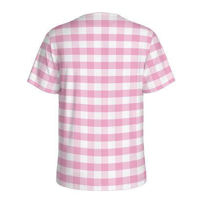 Pink And White Gingham Pattern Print Men's Sports T-Shirt