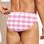 Pink And White Gingham Pattern Print Men's Swim Briefs