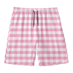 Pink And White Gingham Pattern Print Men's Swim Trunks