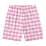 Pink And White Gingham Pattern Print Men's Swim Trunks