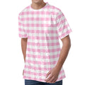 Pink And White Gingham Pattern Print Men's Velvet T-Shirt