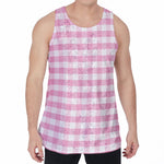 Pink And White Gingham Pattern Print Men's Velvet Tank Top