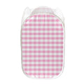 Pink And White Gingham Pattern Print Mesh Laundry Hamper