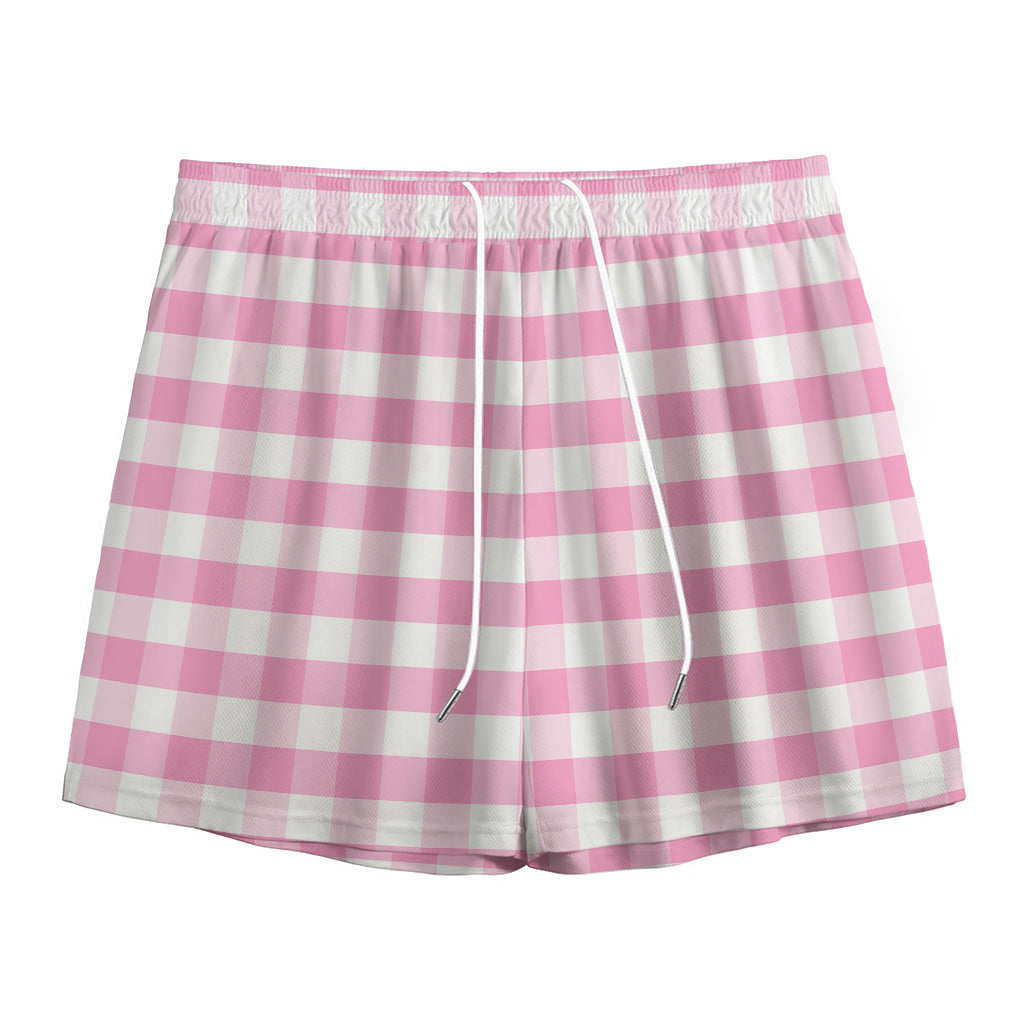 Pink And White Gingham Pattern Print Mesh Shorts