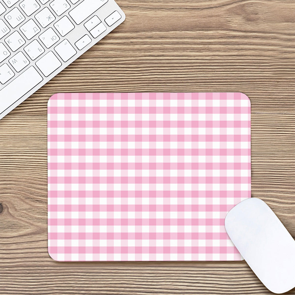 Pink And White Gingham Pattern Print Mouse Pad