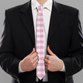Pink And White Gingham Pattern Print Necktie