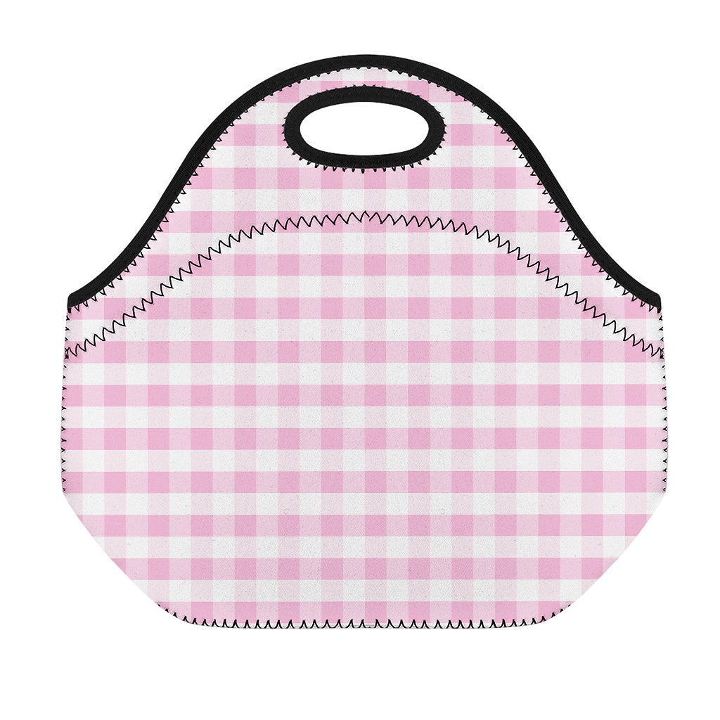 Pink And White Gingham Pattern Print Neoprene Lunch Bag