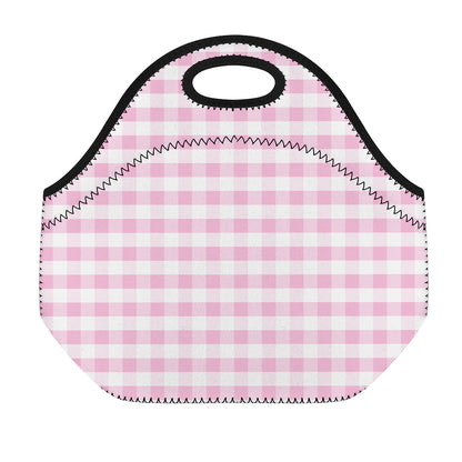 Pink And White Gingham Pattern Print Neoprene Lunch Bag