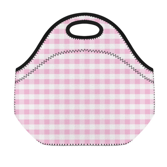 Pink And White Gingham Pattern Print Neoprene Lunch Bag