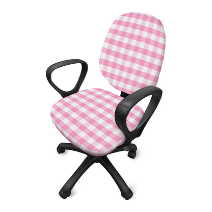 Pink And White Gingham Pattern Print Office Chair Cover
