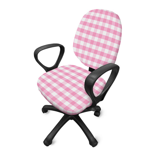 Pink And White Gingham Pattern Print Office Chair Cover