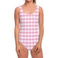 Pink And White Gingham Pattern Print One Piece Swimsuit