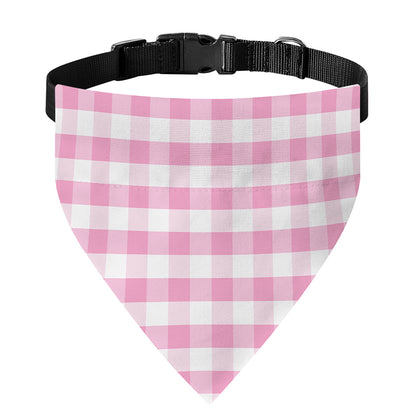 Pink And White Gingham Pattern Print Over The Collar Dog Bandana