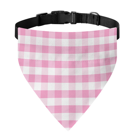 Pink And White Gingham Pattern Print Over The Collar Dog Bandana
