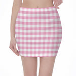 Pink And White Gingham Pattern Print Pencil Mini Skirt