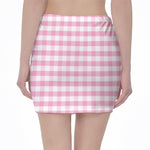 Pink And White Gingham Pattern Print Pencil Mini Skirt