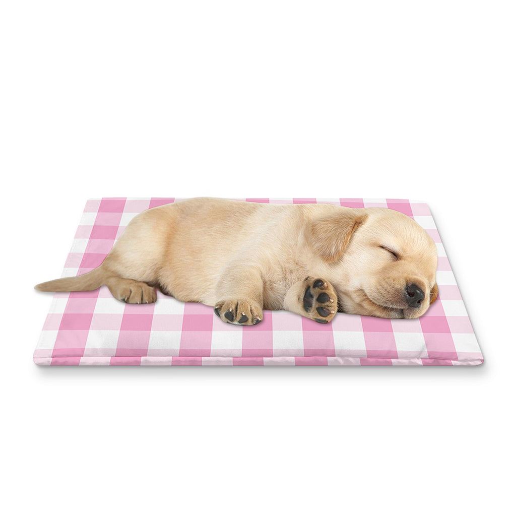 Pink And White Gingham Pattern Print Pet Cooling Mat Cover