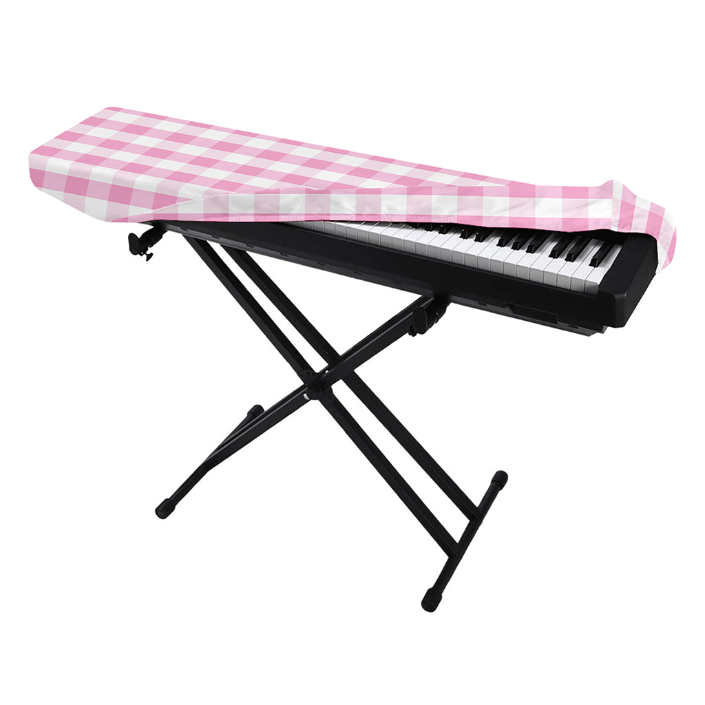 Pink And White Gingham Pattern Print Piano Keyboard Cover