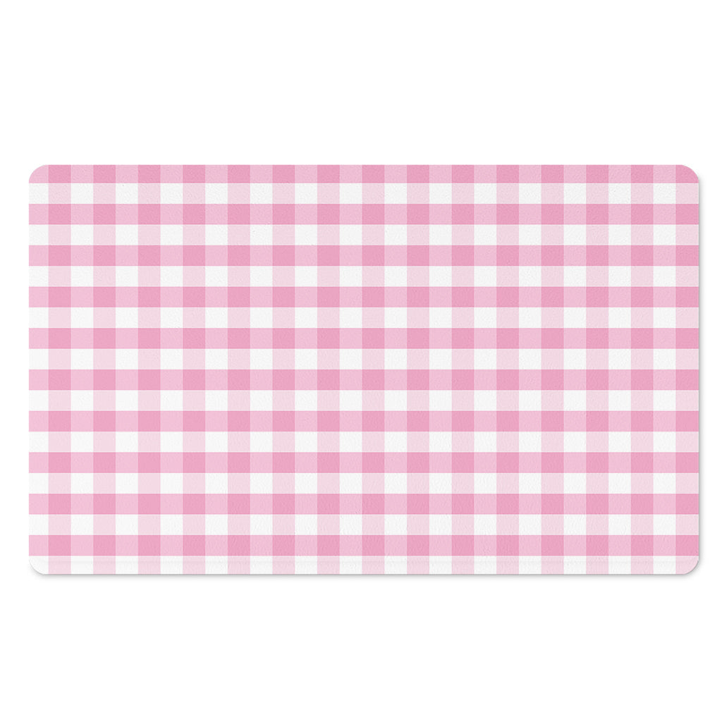 Pink And White Gingham Pattern Print Polyester Doormat