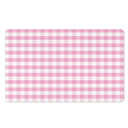 Pink And White Gingham Pattern Print Polyester Doormat