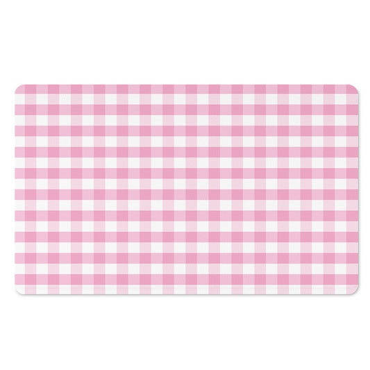 Pink And White Gingham Pattern Print Polyester Doormat