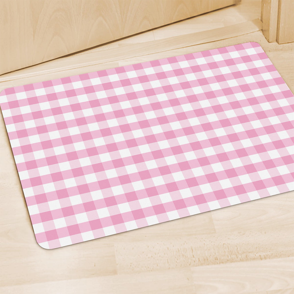 Pink And White Gingham Pattern Print Polyester Doormat