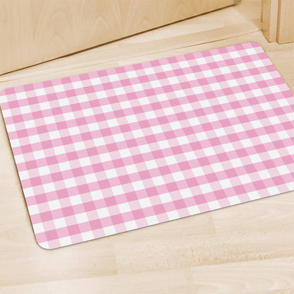 Pink And White Gingham Pattern Print Polyester Doormat