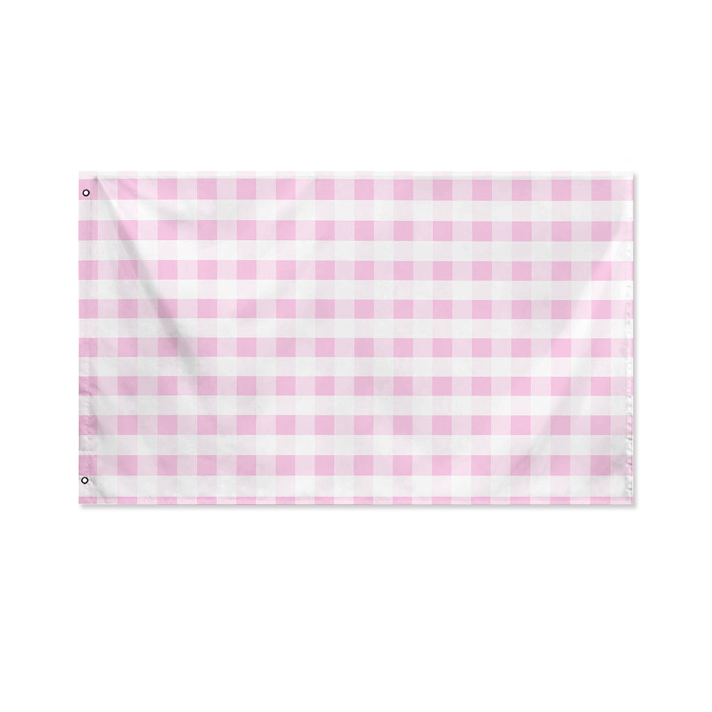 Pink And White Gingham Pattern Print Polyester Flag