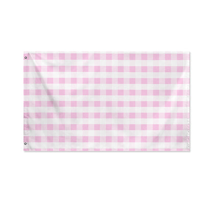 Pink And White Gingham Pattern Print Polyester Flag