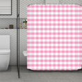 Pink And White Gingham Pattern Print Polyester Shower Curtain
