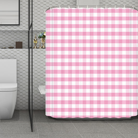 Pink And White Gingham Pattern Print Polyester Shower Curtain