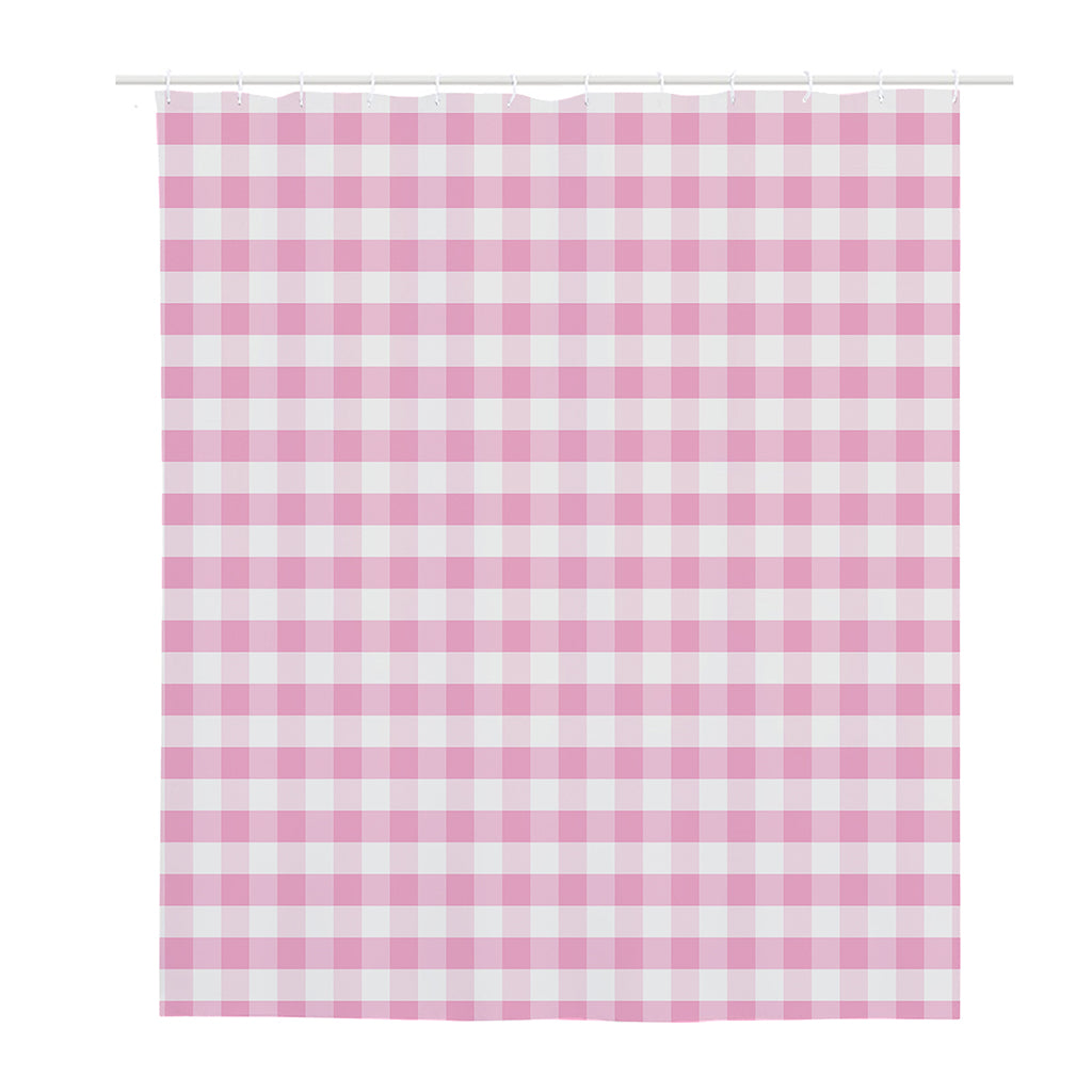 Pink And White Gingham Pattern Print Polyester Shower Curtain