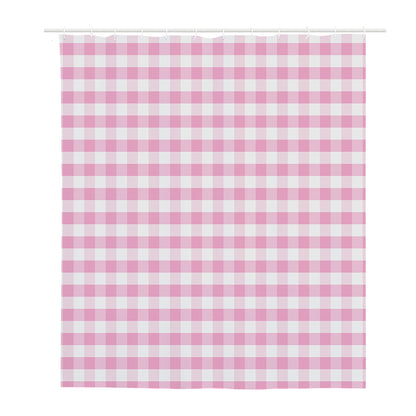 Pink And White Gingham Pattern Print Polyester Shower Curtain