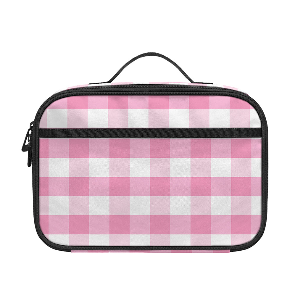 Pink And White Gingham Pattern Print Portable Lunch Bag
