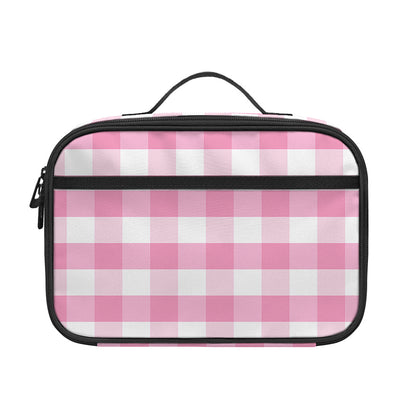 Pink And White Gingham Pattern Print Portable Lunch Bag