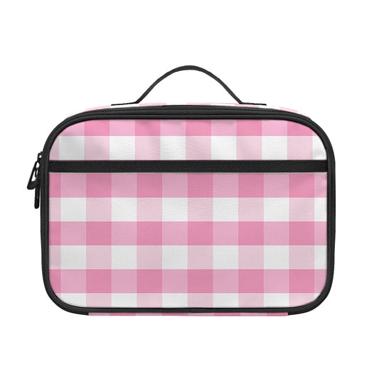 Pink And White Gingham Pattern Print Portable Lunch Bag