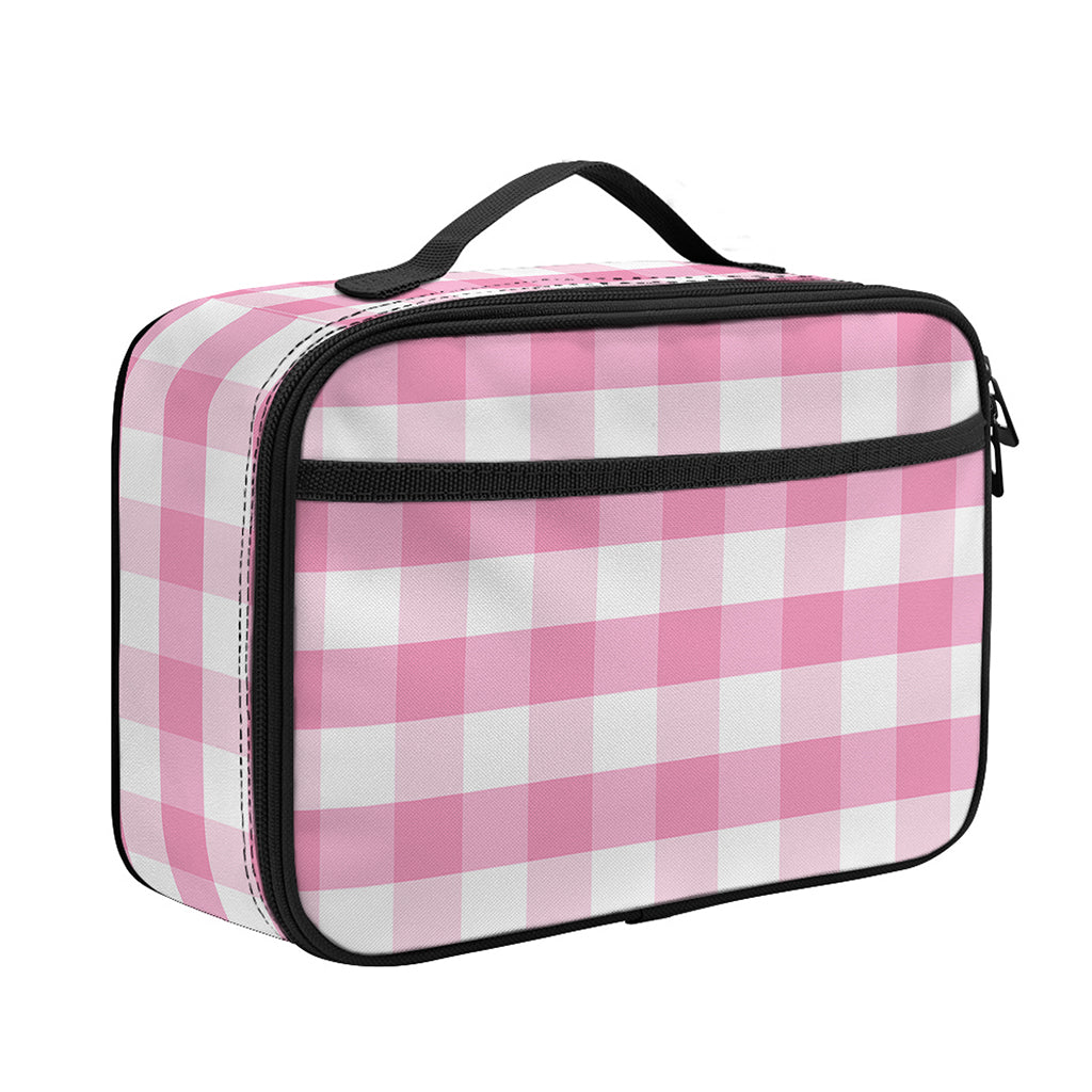 Pink And White Gingham Pattern Print Portable Lunch Bag